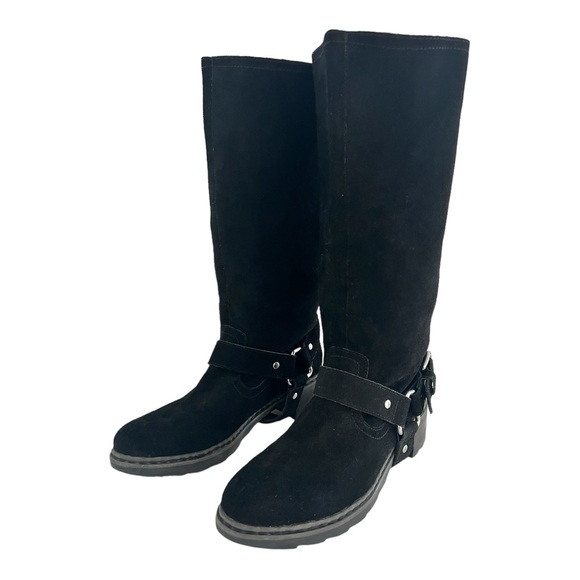 Moto boots black suede mid calf Nine West size 6.5 m - Picture 2 of 11